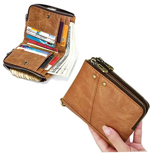 VERDANVERSE RFID Blockierende Schlanke Herren Geldbörse Echtem in Khaki Multifunktionaler Kreditkartenhalter mit Münzfach Kurze Brieftasche für Alltag und Besondere Anlässe von VERDANVERSE