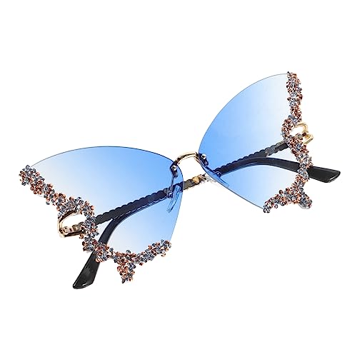 VERDANVERSE Randlose Große Schmetterlings Sonnenbrille mit Diamantverzierung Uv Schutz Modisch Retro für Damen als Partybrille Strand und Festival Accessoire Eisblau VERDANVERSE Randlose Große Schmetterlings Sonnenbrille mit Diamantverzierung Uv Schutz Modisch Retro für Damen als Partybrille Strand und Festival Accessoire Eisblau von VERDANVERSE