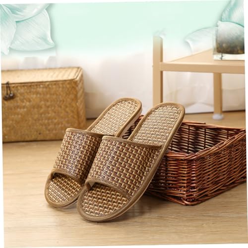 VERDANVERSE Rattan Geflochtene Hausschuhe Sommer Sandalen mit Rutschfester Sohle Atmungsaktiv und Angenehm Plattform Schuhe für Zuhause Leicht Braun Unisex Kühlend von VERDANVERSE