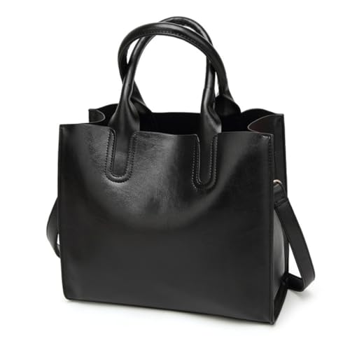 VERDANVERSE Retro PU Tote Bag Damen Umhängetasche Große Kapazität Schultertasche Alltag Shopping Schwarz von VERDANVERSE