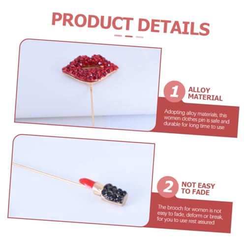 VERDANVERSE Rhinestone Lipstick Brosche Pin aus Metall Rote Lippen Form Eleganter Anstecknadel für Anzug Rucksack Hut Damen Kleidung Accessoire Langlebig und Modisch von VERDANVERSE