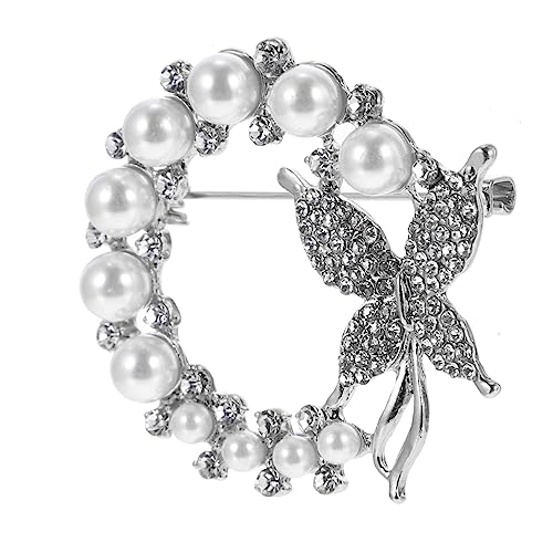 VERDANVERSE Rhinestone und Perlen Brosche Schmetterling Silberfarbene Anstecknadel für Damen Schmucknadel für Kleidung Taschen Schals Leichter Legierungsclip Eleganter Strickjacken Broschen von VERDANVERSE