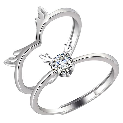 VERDANVERSE Romantische Geweih Paarringe für Verlobung und Hochzeit Offener Silberring mit Kreativem Design Perfektes Valentinstag für Eleganter Schmuck für Damen und Herren von VERDANVERSE