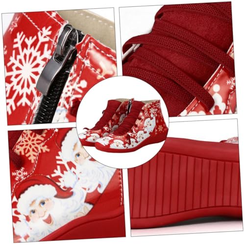 VERDANVERSE Rote Damen Kurzstiefel Weihnachten PU Kunstleder Bequeme Atmungsaktive Xmas Schuhe für Herbst Winter Festliche Casual Schuhe von VERDANVERSE