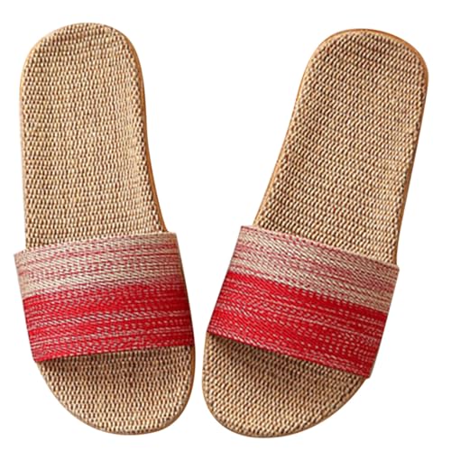 VERDANVERSE Rutschfeste Damen Hausschuhe Sommer Slipper Innen Leicht Atmungsaktiv Komfortabel Für Zuhause Reise Schlafzimmer Rot von VERDANVERSE