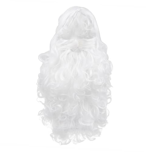 VERDANVERSE Santa Claus Perücke und Set Weiß Lange Lockige Nikolaus Kostüm Party Cosplay Zubehör für Erwachsene Sicher und von VERDANVERSE
