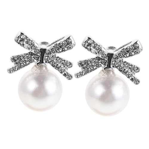 VERDANVERSE Schleifen ohrringe mit Weißen Perlen und Strass Hypoallergene Ohrstecker für Damen Elegante Schmuckstücke für Brautjungfern und Besondere Anlässe Langlebiges Design Modisches von VERDANVERSE