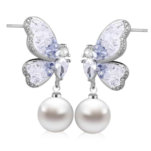 VERDANVERSE Schmetterlingsohrringe Mit Perlen Schmetterlingstropfenohrringe Für Damen Und Mädchen Ästhetische Ohrringe Aus Perlen von VERDANVERSE