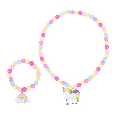 VERDANVERSE Schmuckset Einhorn Halskette und Armband Set aus Kunststoffperlen DIY Bastelset für Mädchen Modisch Vielseitig für Party Kostüm Fotografie Schulbelohnung von VERDANVERSE