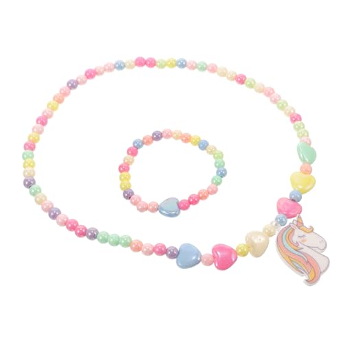 VERDANVERSE Schmuckset Einhorn Halskette und Perlenarmband Leichtes Material Süßer Dekorationsschmuck für Mädchen Verstellbar für Geburtstag und Party von VERDANVERSE