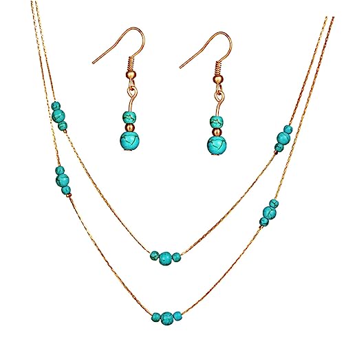 VERDANVERSE Türkis Halskette Mehrlagig Mit Türkis Ohrringen Damen Schmuck Set Anhänger Kette von VERDANVERSE
