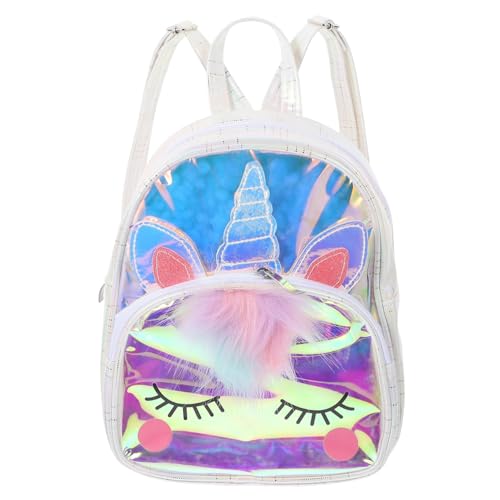 VERDANVERSE Schulrucksack Mädchen Einhorn Rucksack Verstellbar Großer Stauraum TPU Transparent Schulranzen für Grundschule und Freizeit mit Niedlichem Einhornmotiv in Schimmerndem Weiß von VERDANVERSE