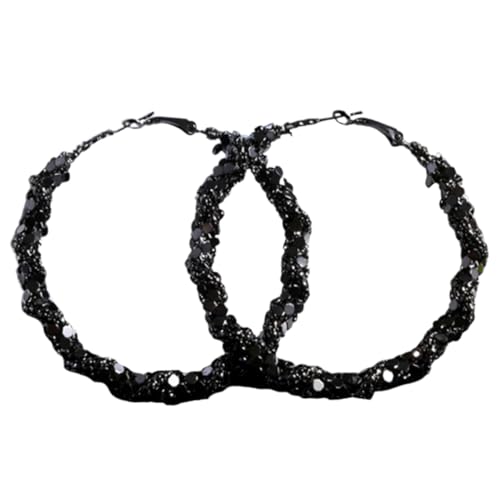 VERDANVERSE Schwarze Große Creolen Ohrringe Damen Klobige Statement Ohrringe Minimalistische Vielseitige Metall Hoop Accessoires für Alltag und Besondere Anlässe von VERDANVERSE