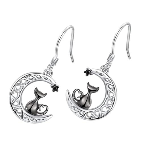 VERDANVERSE Mondkatzen-ohrringe Für Frauen Baumelnde Tropfen-ohrhänger Katzen-liebhaber-geschenke Für Mädchen Und Damen von VERDANVERSE