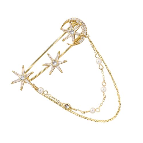 VERDANVERSE Sechszackige Sternbrosche mit Kette Lapel Pin Vergoldet mit Funkelnden Zirkoniasteinen Vielseitiger Schmuck für Damen und Herren Stilvolle Anstecknadel für Jacken und Blazer von VERDANVERSE