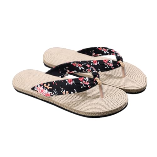 VERDANVERSE Sommer Sandalen Damen Flip flops Imitation Strohboden Zehentrenner Rutschfeste Strand Slippers Bequeme Freizeit Schuhe von VERDANVERSE