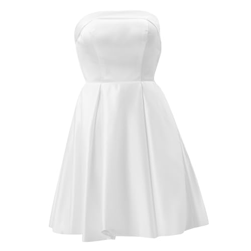 VERDANVERSE Strapless Weißes Mini Kleid Damen Polyester Kurz Elegant Atmungsaktiv Für Abschlussfeier Geburtstag Vielseitig Trägerloses Kleid S von VERDANVERSE
