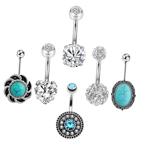 VERDANVERSE Teiliges Nabelpiercing mit Zirkonia und Türkis Kreativer Bauchnabelschmuck Hautfreundlich Langlebig Bauchpiercing Nägel für Frauen von VERDANVERSE