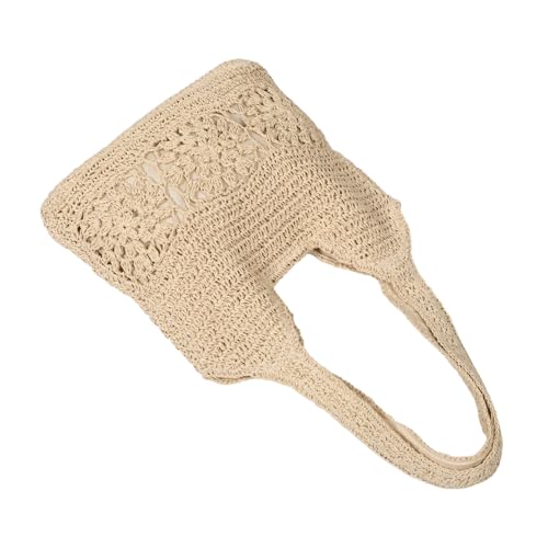 VERDANVERSE Tragetasche mit großem Fassungsvermögen Schultertasche für Strand Sommerstrand -Picknicktasche Strandgewebte Handtaschen Hohlgewebte Tasche Schulterstrandtasche Stroh Beige von VERDANVERSE