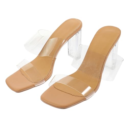 VERDANVERSE Transparente High Heels Damen Sandalen mit Breiter Offener Zehe Modische Sommer Schuhe Rutschfeste Sohle Elegant für Party Hochzeit Alltag Bequeme Pumps in Apricot von VERDANVERSE