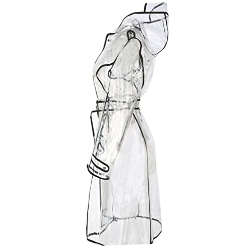 VERDANVERSE Transparenter Eva-Regenmantel Mit Kapuze Und Gürtel Leicht Und Mittellang Für Damen Schwarzer Regenmantel Und Windabweisend von VERDANVERSE