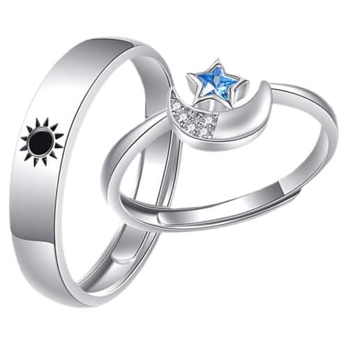 VERDANVERSE Verstellbare Mondringe für Offener Partner ring mit Stern Blaudiamant design Modische Schmuckstücke für Damen und Herren Langlebiges Metalllegierungsmaterial Romantisches von VERDANVERSE