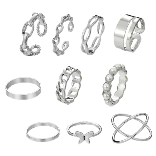 VERDANVERSE Verstellbare Silberringe Teiliges Stapelbare Fingerringe Modisches Schmuckset für Damen Cooler Stil Alltag Party von VERDANVERSE