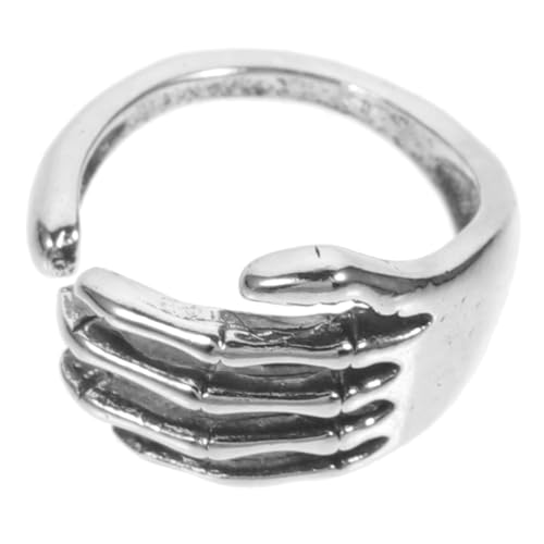 VERDANVERSE Verstellbarer Gothic Skull Hand Ring Langlebiger Modischer Halloween Schmuck für Herren und Damen Einzigartiger Retro Stil Cooles Punk Accessoire von VERDANVERSE