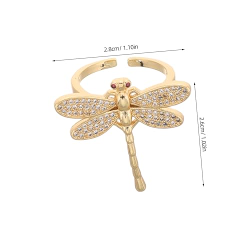 VERDANVERSE Verstellbarer Libellen Ring Gold Plattiert Kupfer mit Zirkonia Offener Schmuck Damen für Hochzeit Party und Besondere Anlässe von VERDANVERSE