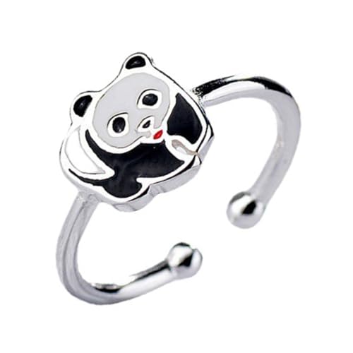 VERDANVERSE Verstellbarer Offener Panda Ring Damen Schmuck Metallring Silberfarbig Eleganter Party Alltagsring für Frauen von VERDANVERSE