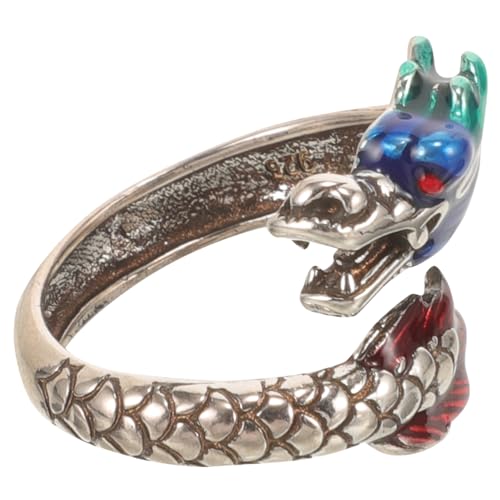 VERDANVERSE Verstellbarer Retro Drachenring Damen Herren Emaille Schmuck Kreativer Offener Finger Ring Modischer Statement Schmuck für Alltag und Anlass von VERDANVERSE