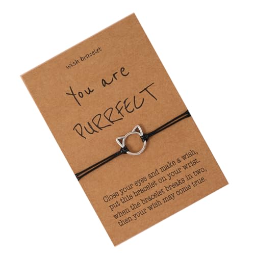 VERDANVERSE Verstellbares Cat Charm Armband Handgewebtes Woven String Armband mit Alloy Bangle Kreatives Schmuckset für Damen Inspirierende Geschenkidee mit Liebeskarte von VERDANVERSE