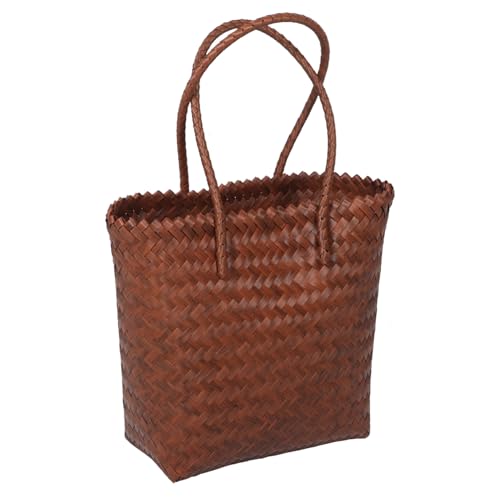 VERDANVERSE Vintage Imitation Rattan Handwoven Schultertasche mit Langem Riemen Boho Strohtasche Vielseitige Damen Tasche für Shopping Strand Reisen und Alltag Natürliches Design und von VERDANVERSE