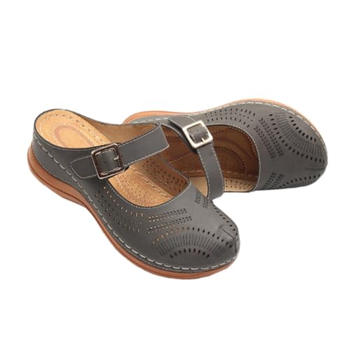 VERDANVERSE Vintage Keilsandalen Damen Bequeme Offene Slipper mit Mittelhohem Breitem Absatz Modische Freizeitschuhe für Alltag und Sommer Langlebiges Material Einfaches Ausziehen von VERDANVERSE