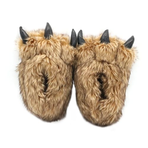VERDANVERSE Warme Plüsch Hausschuhe Unisex Weiche Tierpfoten Design Slipper Rutschfest mit Langlebiger für Winter Indoor und Entspannte Alltagssituationen Braun von VERDANVERSE