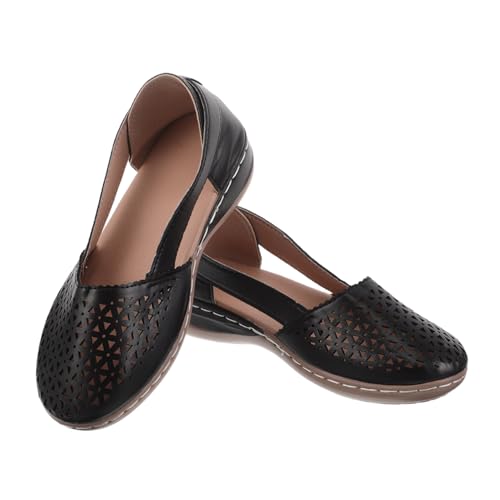 VERDANVERSE Wedge Sandalen Damen Geschlossene Zehen Sommer Schuhe mit Lochmuster Bequeme Keilabsatz Sandalen Schwarz für Alltag und Freizeit von VERDANVERSE