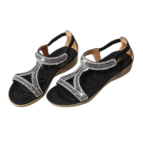 VERDANVERSE Wedgesandalen Damen Schwarz Verstellbarer Riemen Flatform Sommer Plateau Sandalen für Party Alltag Komfortable Gummisohle Mode von VERDANVERSE