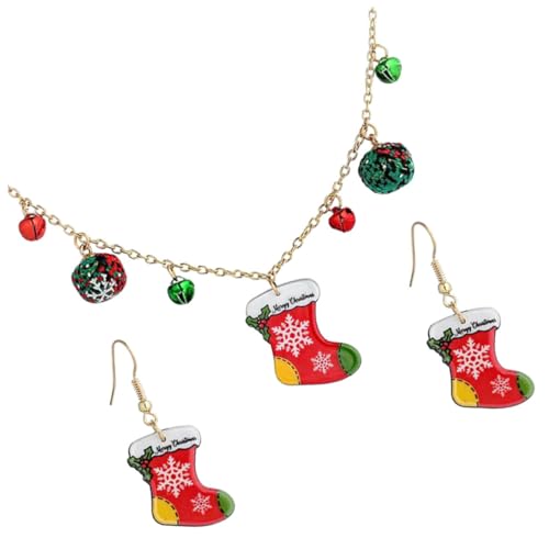 VERDANVERSE Weihnachtsohrringe und Halskette mit Modischem Weihnachtsstrumpf und Glockenanhänger Festlicher Schmuck für Damen Langlebig für Weihnachtsfeiern und Festliche Anlässe von VERDANVERSE