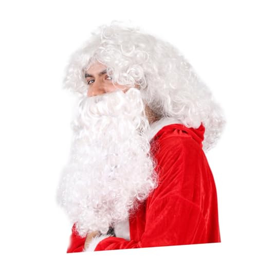 VERDANVERSE Weißer Langer Lockiger Weihnachtsmann Perücke mit Santa Claus Kostüm Prop Hautfreundlich Modisch für Party Karneval Halloween und Festliche Verkleidung von VERDANVERSE