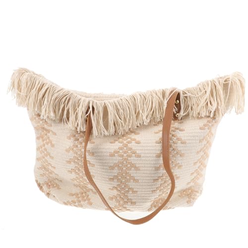 VERDANVERSE Woven Tassel Schultertasche Damen Groß Kapazität Handgewebte Tote Bag Modisch Freizeit Shopper mit Farbkontrast für Alltag und Büro von VERDANVERSE