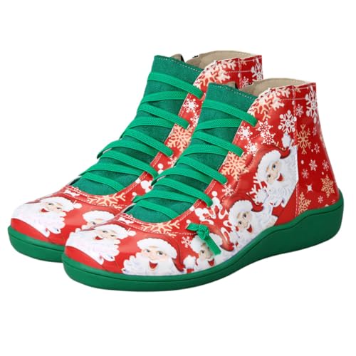 VERDANVERSE Xmas Short Boots Damen Freizeitstiefel mit Weihnachtsmann Grün und für Herbst Winter Festliche Schuhe für Alltag und von VERDANVERSE