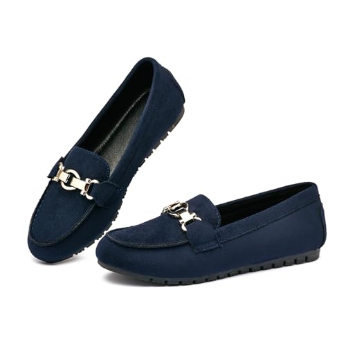 VERDASCO Damen-Halbschuhe, flache Schuhe, Mokassin, Penny-Loafers, Schlupfschuhe, Arbeitsschuhe, lässig, bequem, Damen-Wanderschuhe, Marineblau, 40 EU von VERDASCO