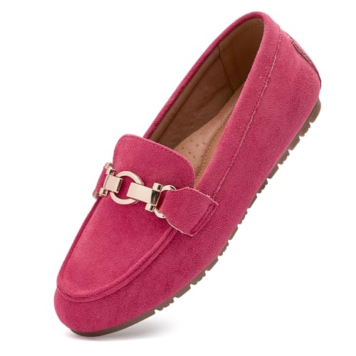 VERDASCO Damen Loafers Comfort Slip-Ons Flache Arbeitsschuhe Casual Mokassins Penny Loafers Lady Dress Schuhe, Pink. Stoff, 39 EU Weit von VERDASCO
