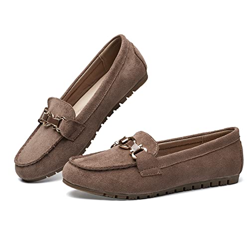 VERDASCO Damen Loafers Flache Schuhe Mokassin Penny Loafers Slip On Arbeitsschuhe Casual Comfort Damen Wanderschuhe, Braun-Samt, 42 EU von VERDASCO