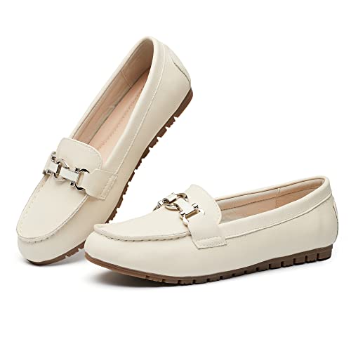 VERDASCO Halbschuhe für Damen, lässig, flache Mokassins, bequem, zum Autofahren, Arbeitsschuhe, Penny-Loafers für Damen, elegante Schuhe, Leder-Beige, 41 EU von VERDASCO