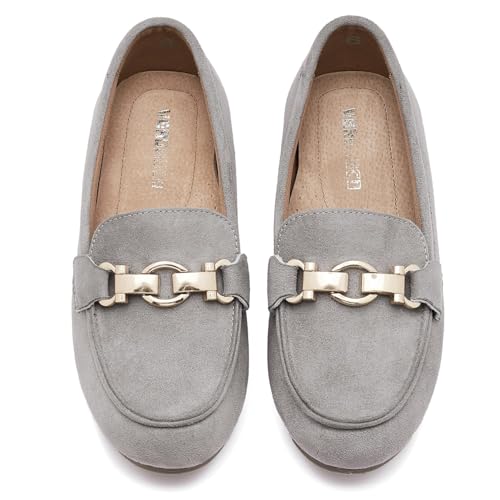 VERDASCO Loafer für Damen, bequeme flache Schuhe, lässig, Slipper, leicht, Mokassins, Penny-Loafers, Business-Arbeitsschuhe, Damenschuhe, elegante Schuhe, GRAU, 39.5 EU Weit von VERDASCO