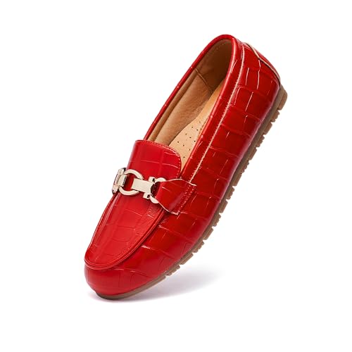 VERDASCO Loafer für Damen, bequeme flache Schuhe, lässig, Slipper, leicht, Mokassins, Penny-Loafers, Business-Arbeitsschuhe, Damenschuhe, elegante Schuhe, Red Stone/Gold, 40 EU von VERDASCO