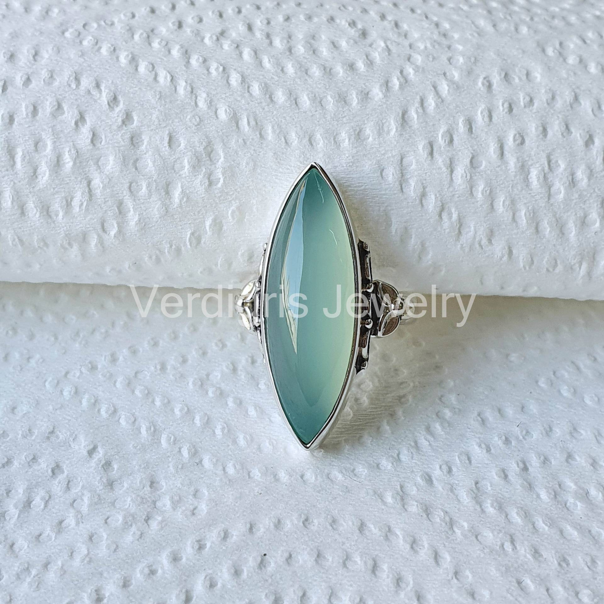 Aqua Chalcedon 925 Silber Ring, Marquise Edelstein Schmuck, Birthstone Ringe Für Frauen, Jahrestagsgeschenk, Silberschmuck, Minimalist von VERDIGRISJEWELLERY