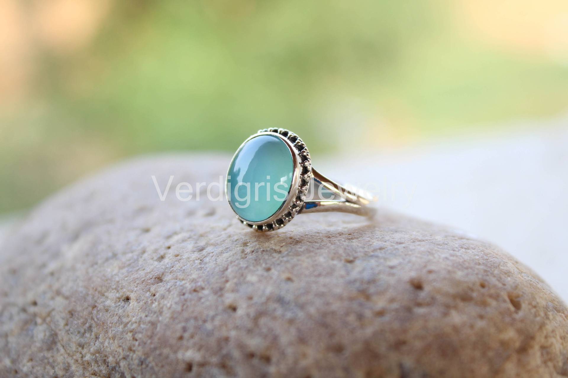 Aqua Chalcedon Silber Ring, Edelstein Schmuck, Natürlicher Edelstein, Handgemacht, Ringe Für Frauen, Geburtsstein Minimalistisch, Weihnachtsgeschenk von VERDIGRISJEWELLERY