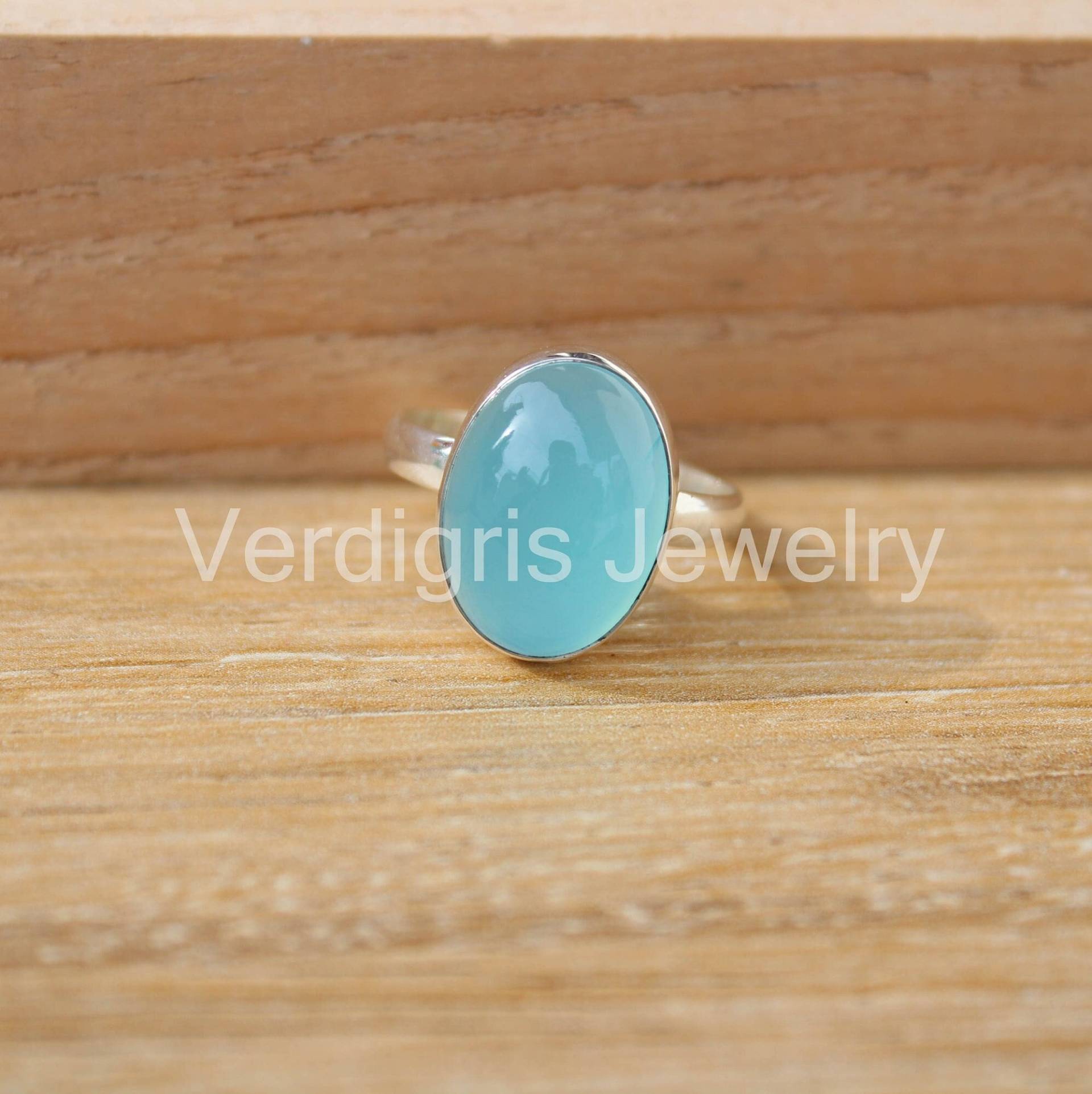 Blauer Chalcedon Silber Ring, Edelstein Schmuck, Natürlicher Edelstein, Handgemacht, Ringe Für Frauen, Geburtsstein Minimalist, Weihnachtsgeschenk von VERDIGRISJEWELLERY